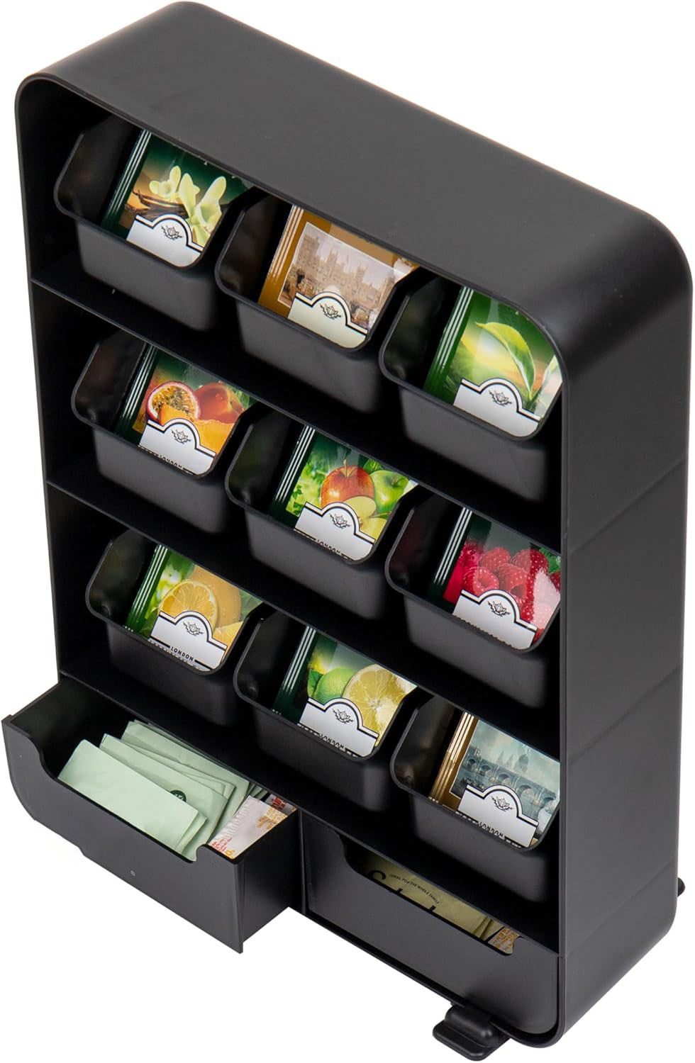 11-Drawer Tea Bag Organizer, Removable Drawers, 10.25"L x 3.25"W x 13.75"H, Black - Image 3