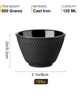 Cast Iron Teapot Set, Traditional Japanese Tetsubin Kettle with Stainless Steel Infuser, Antique Small Dot Design, 2 Cups and Trivet Tray, 700ml / 24oz