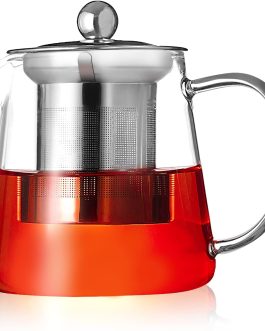 Round Glass Teapot with Infuser, 450ml, Stovetop Safe Borosilicate