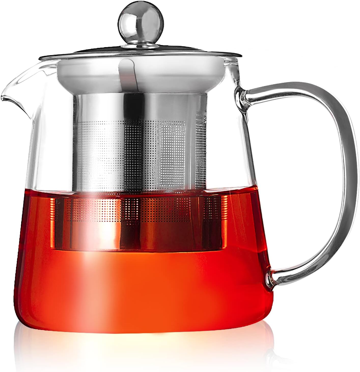 Round Glass Teapot with Infuser, 450ml, Stovetop Safe Borosilicate