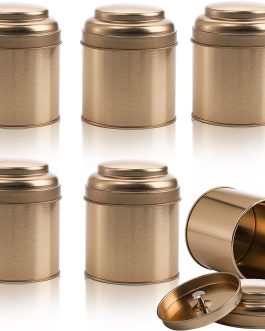 6-Pack Mini Tea Tins with Airtight Double Lids, 50g Round Storage Containers for Tea, Coffee, Sugar, Loose Leaf, DIY Candles
