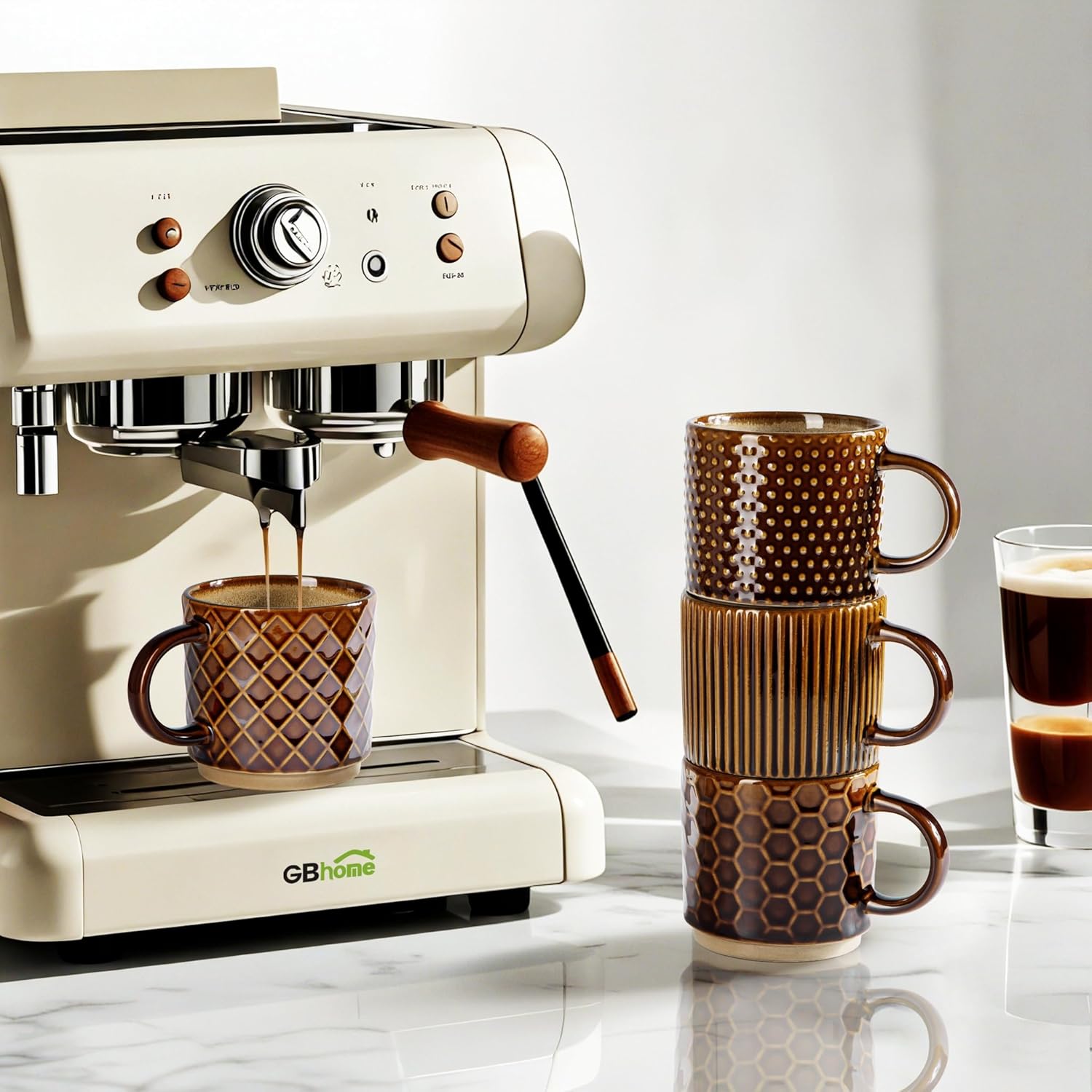 Set of 4 Stackable Ceramic Coffee Mugs 350ml - Textured Modern Cups, Dishwasher & Microwave Safe - Image 5