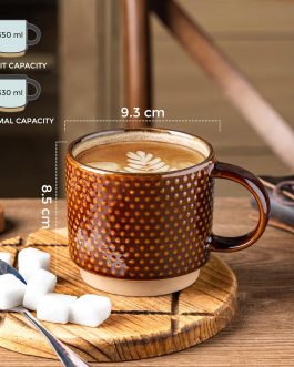 Set of 4 Stackable Ceramic Coffee Mugs 350ml – Textured Modern Cups, Dishwasher & Microwave Safe
