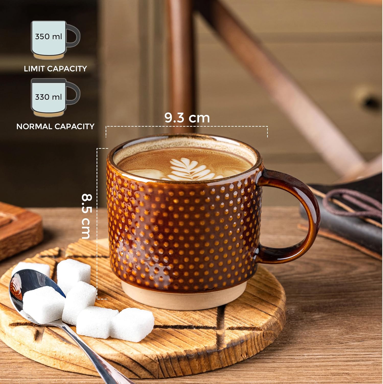 Set of 4 Stackable Ceramic Coffee Mugs 350ml - Textured Modern Cups, Dishwasher & Microwave Safe - Image 2