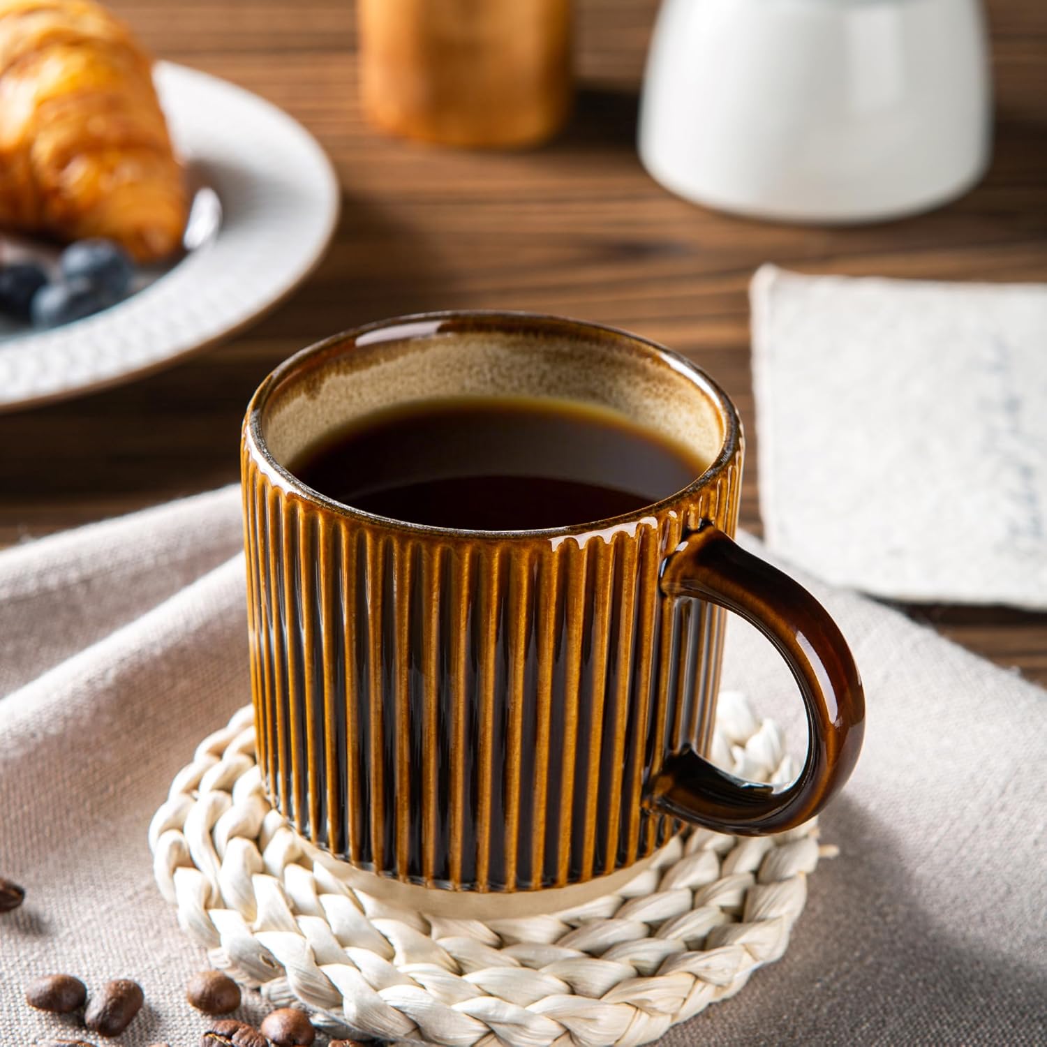 Set of 4 Stackable Ceramic Coffee Mugs 350ml - Textured Modern Cups, Dishwasher & Microwave Safe - Image 7