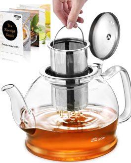 Glass Teapot with Infuser, 1200 ml, Borosilicate Tea Pot with Strainer, Loose Tea Infuser for 4-6 Cups
