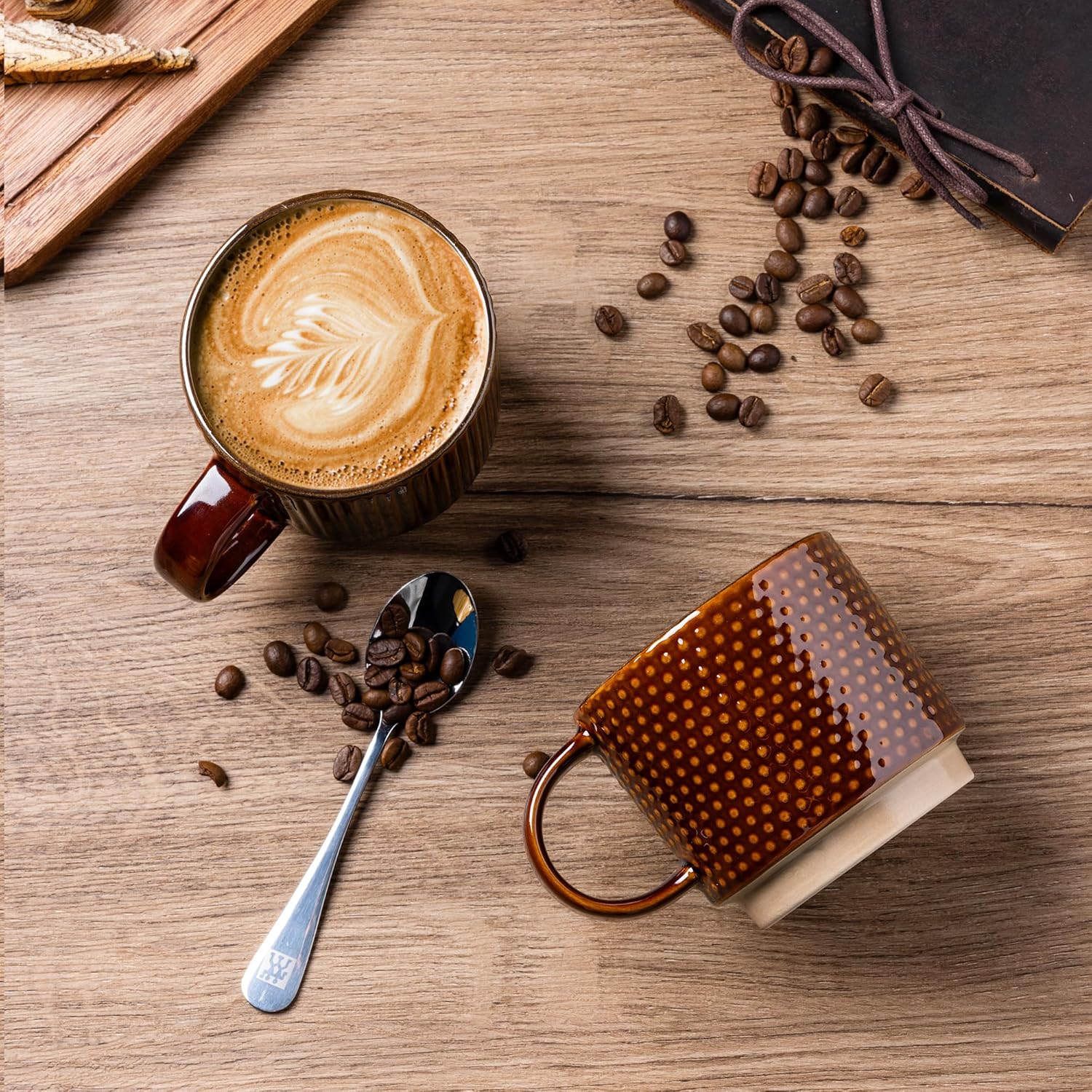 Set of 4 Stackable Ceramic Coffee Mugs 350ml - Textured Modern Cups, Dishwasher & Microwave Safe - Image 6
