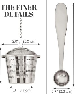 Set of 2 Tea Infusers with Tea Scoop & Drip Trays – 304 Stainless Steel Ultra Fine Mesh Loose Leaf Tea Strainer, Reusable Tea Steeper Basket