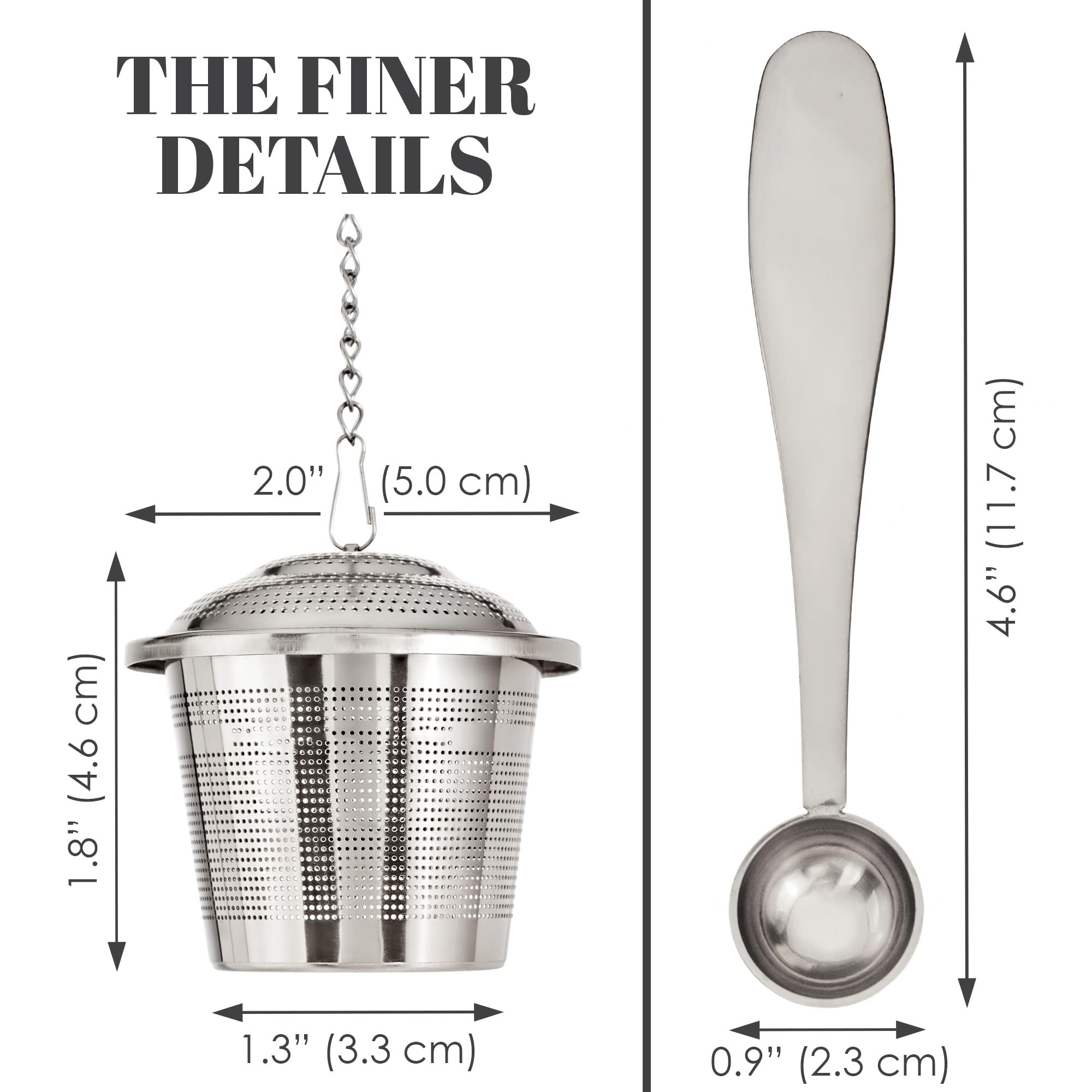 Set of 2 Tea Infusers with Tea Scoop & Drip Trays - 304 Stainless Steel Ultra Fine Mesh Loose Leaf Tea Strainer, Reusable Tea Steeper Basket - Image 2